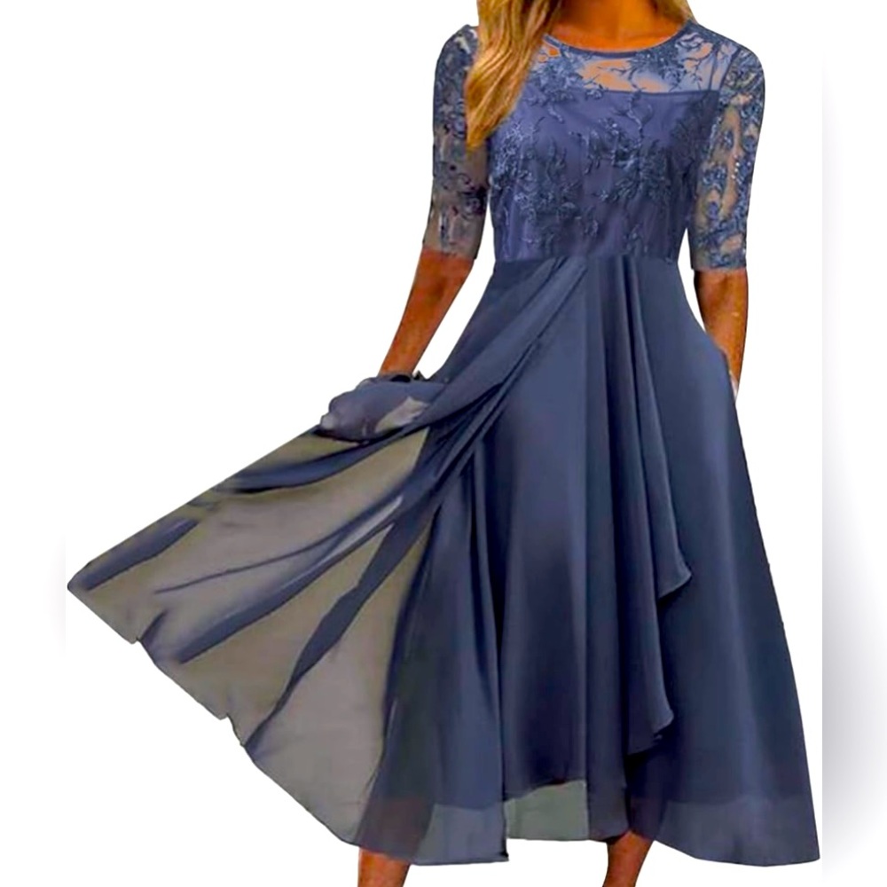 Womens Mother Of The Bride Dress Women's Tea Length Embroidery Chiffon Dress
